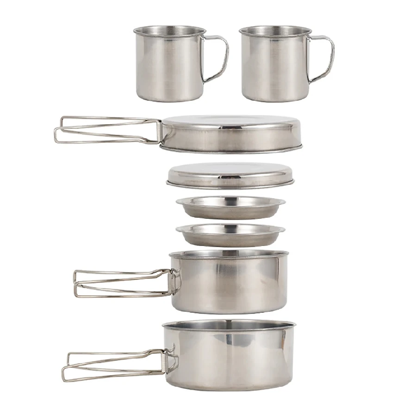 Camping Cooking Hot Plate - 8pcs/Set Camping Cookware Mess Kit Stainless