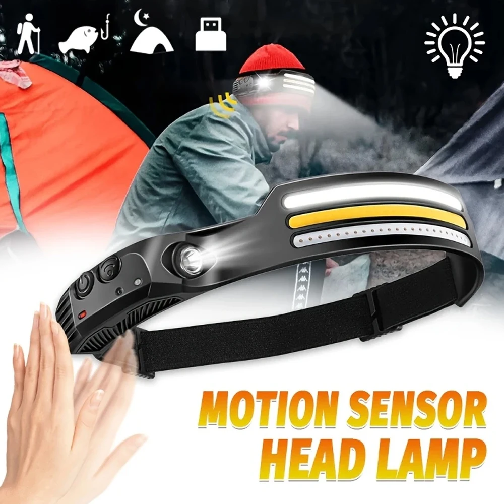 Camping Cooking Fish - Rechargeable COB LED Induction Headlamp with