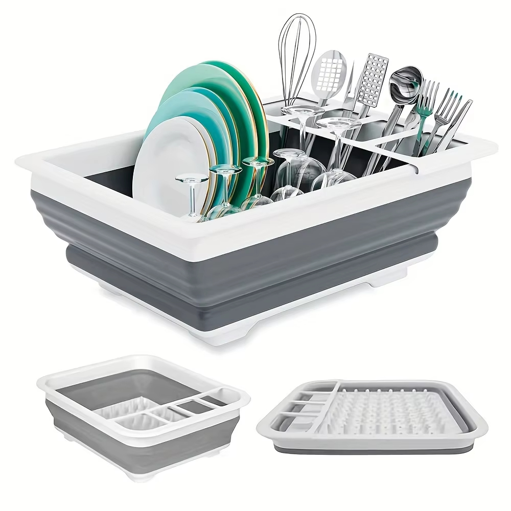 Camping Cooking And Eating - Collapsible Dish Drying Rack with Utensil