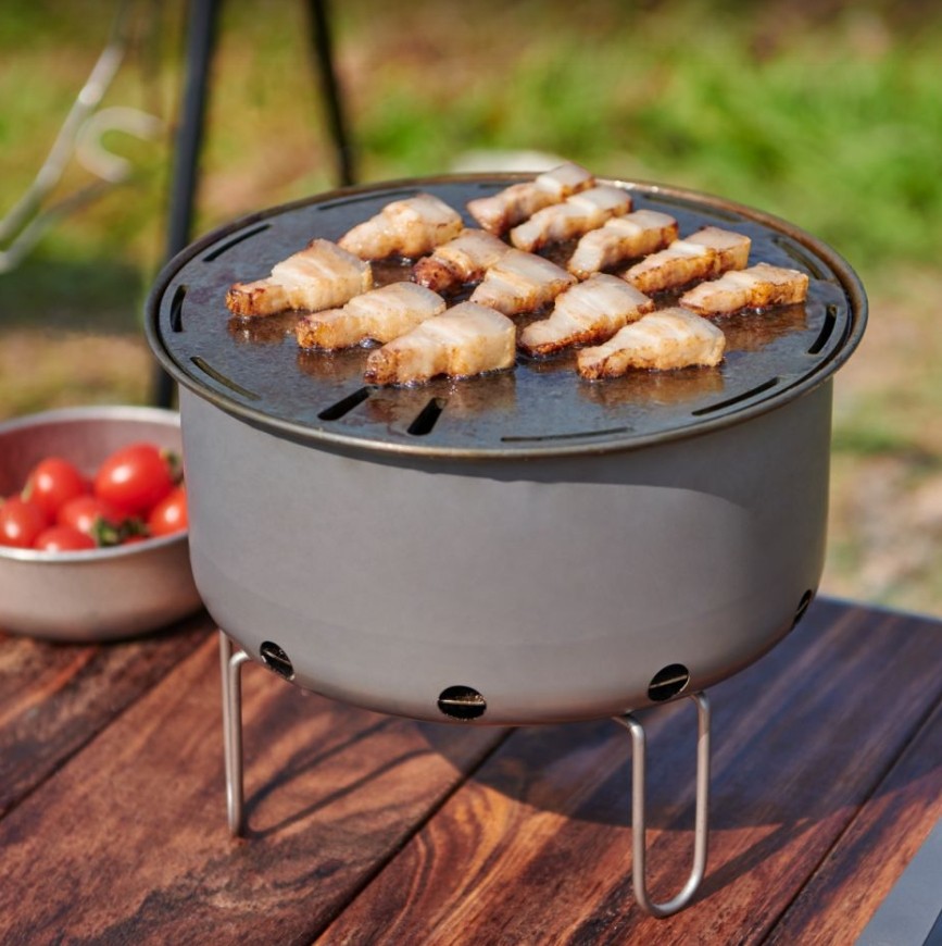 Camping Cooking Table With Windshield - Outdoor Titanium Portable Flat Top Korean