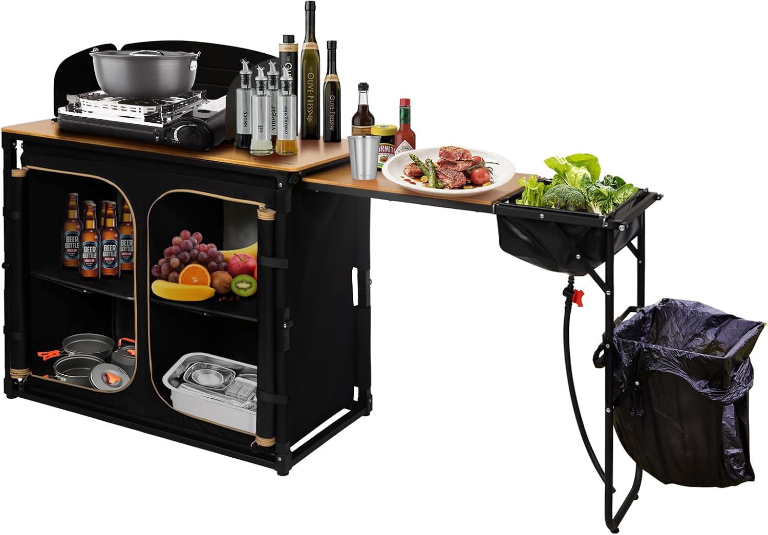 Bamboo Camp Kitchen Station Fo - огляд і ціна Camping Cooking Table With Windshield