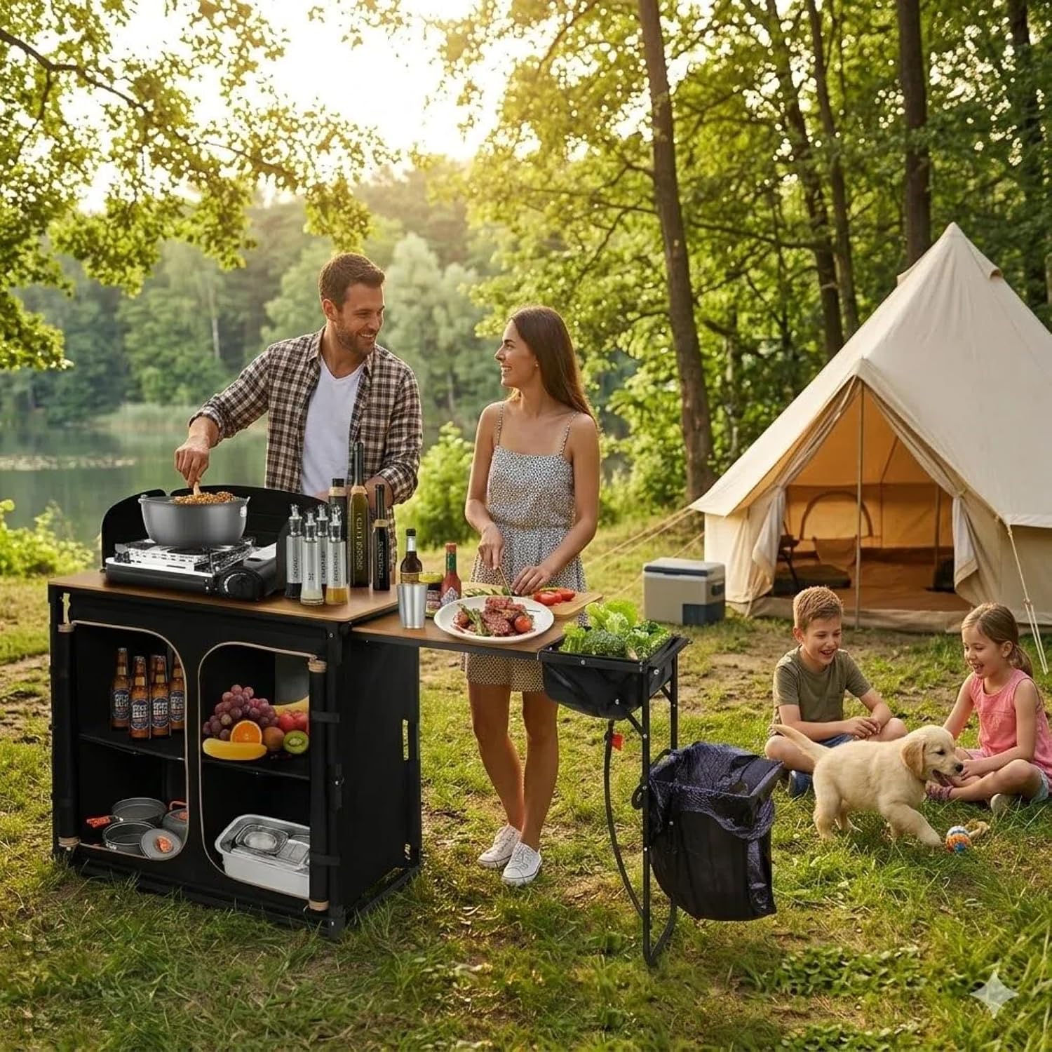 Bamboo Camp Kitchen Station Fo - огляд і ціна Camping Cooking Table With Windshield