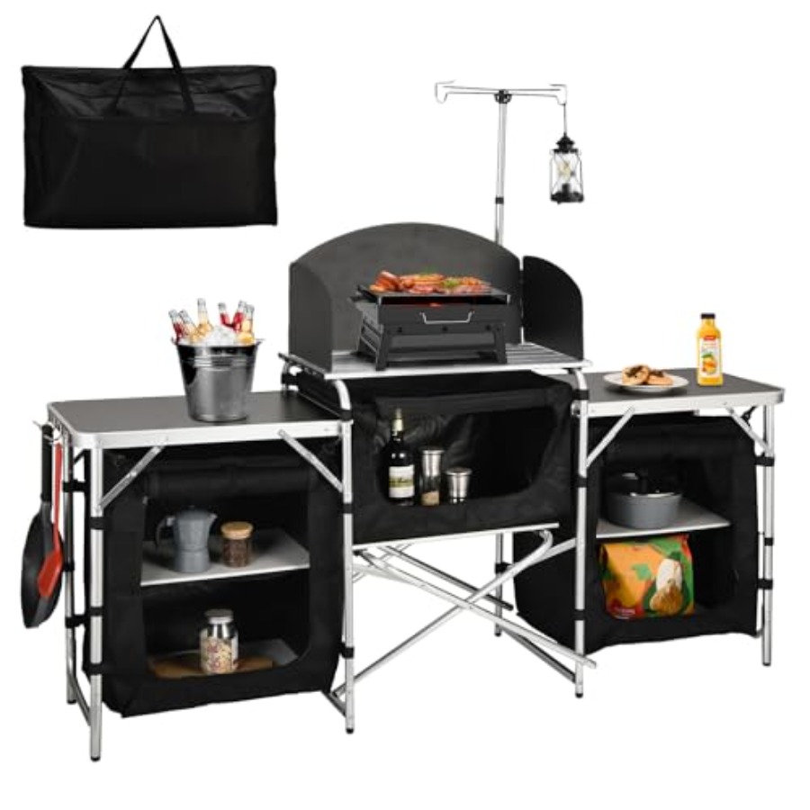 Cmaping Kitchen Table, Aluminu - огляд і ціна Camping Cooking Table With Windshield