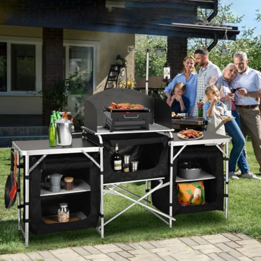 Cmaping Kitchen Table, Aluminu - огляд і ціна Camping Cooking Table With Windshield