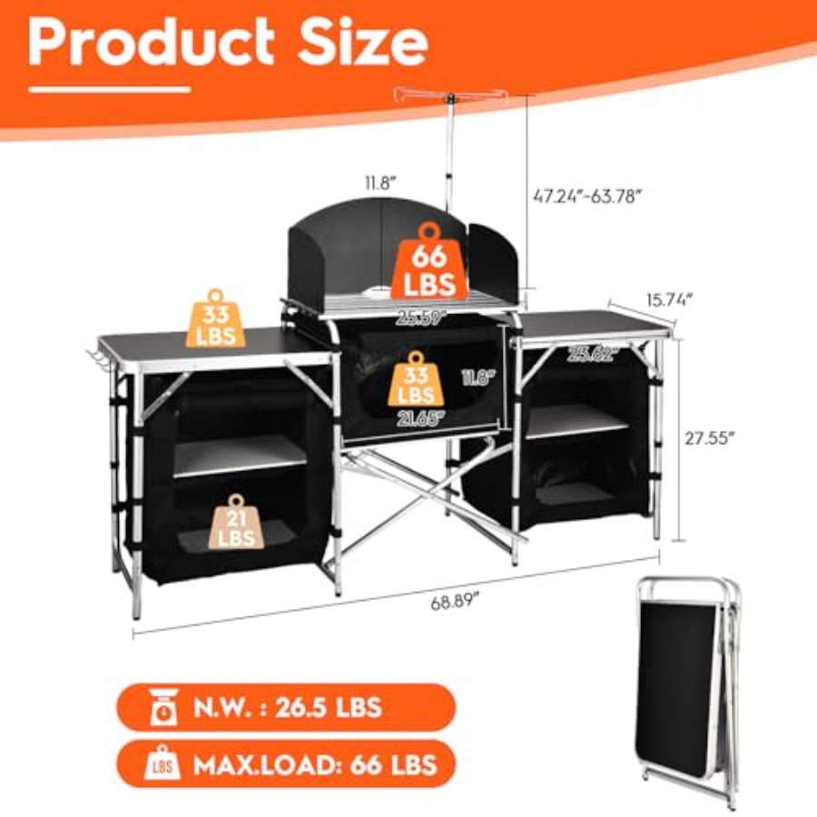 Cmaping Kitchen Table, Aluminu - огляд і ціна Camping Cooking Table With Windshield