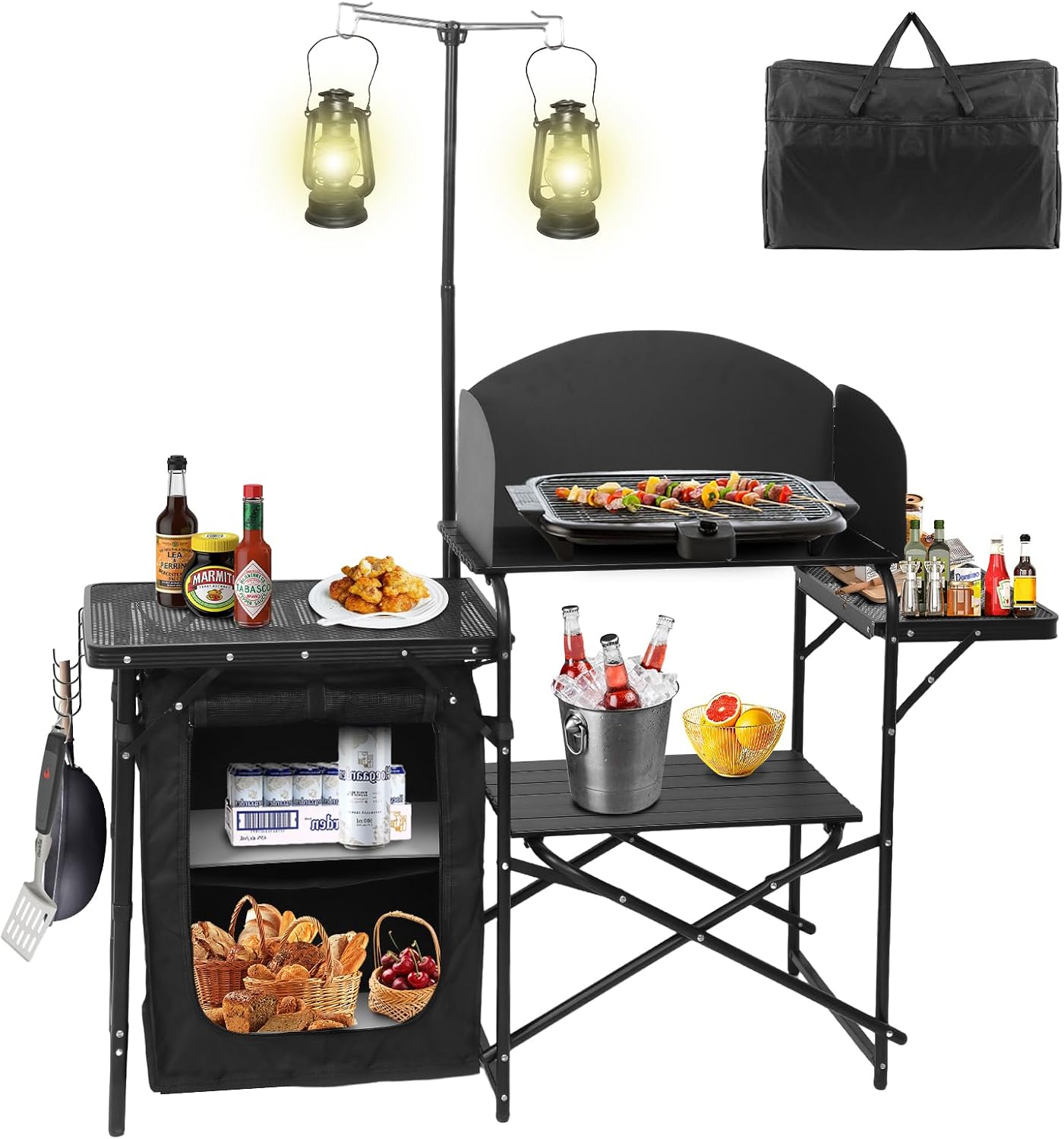 Portable Foldable Camping Kitc - огляд і ціна Camping Cooking Table With Windshield