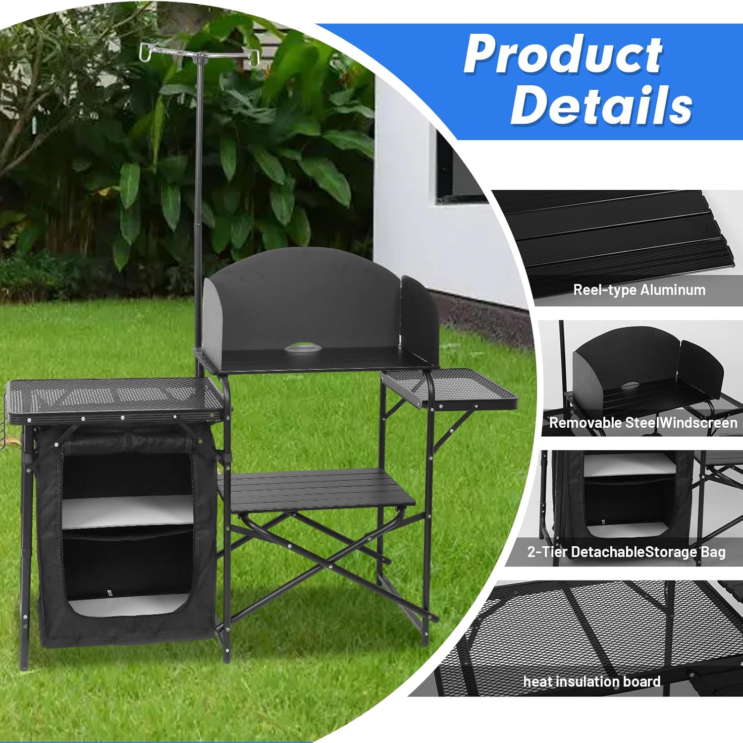 Portable Foldable Camping Kitc - огляд і ціна Camping Cooking Table With Windshield