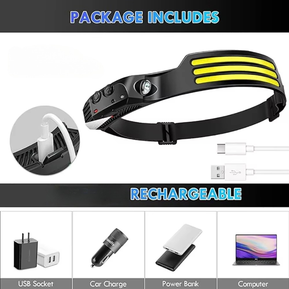 COB LED Induction Headlamp USB - огляд і ціна Camping Cooking Fish
