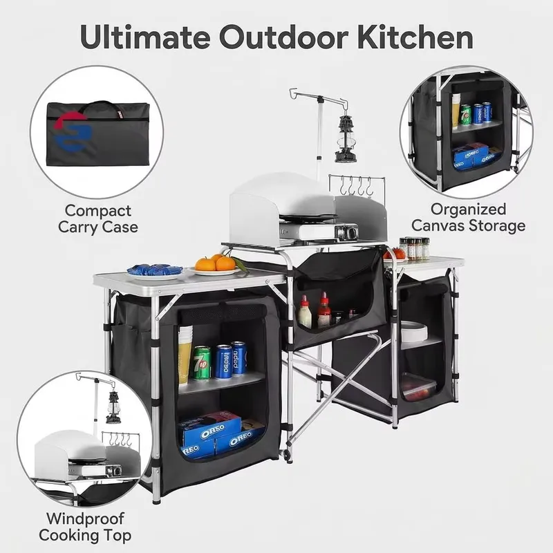 Wholesale Large Aluminum Outdo - огляд і ціна Camping Cooking Table With Windshield